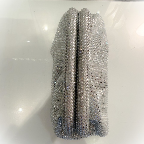 Elegant Silver Crystal Embellished Clutch Bag
